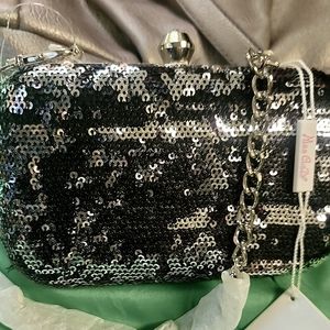 Miss Gustto Ellen sequined silver &black clutch/handbag